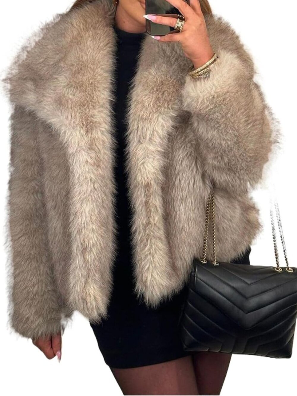 Cozy Oversized Faux Fur Coat - Long Sleeve Open Front Shaggy Winter Jacket